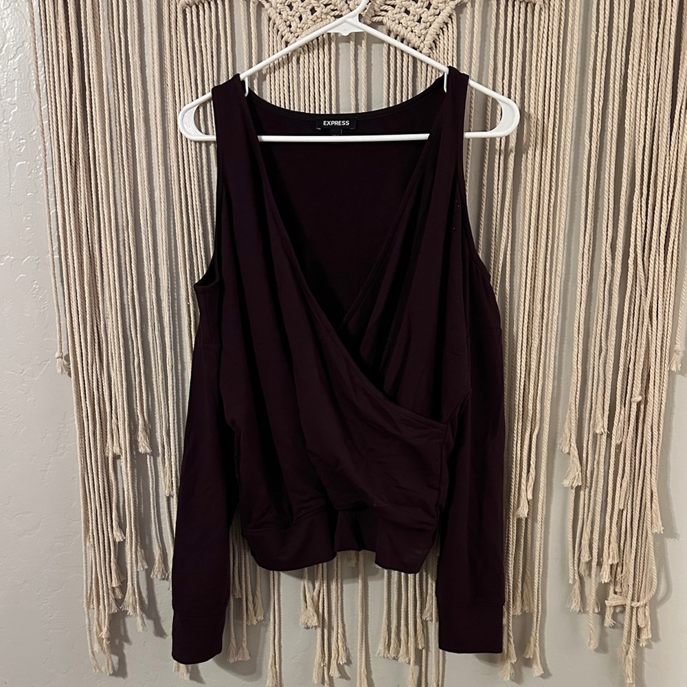 Express V-neck Faux Wrap cold Shoulder top